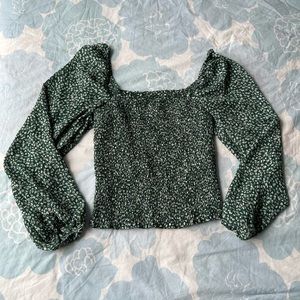 A&F balloon sleeve green ditsy floral blouse